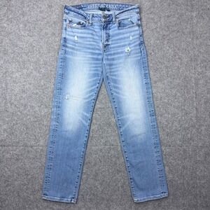 American‎ Eagle Jeans Mens 29x30 Blue Original Straight Stretch Distressed Denim